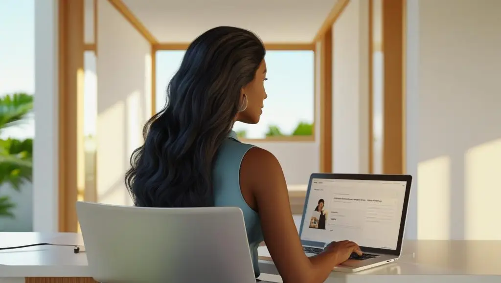 Professional ghostwriter working on a laptop in a bright modern office